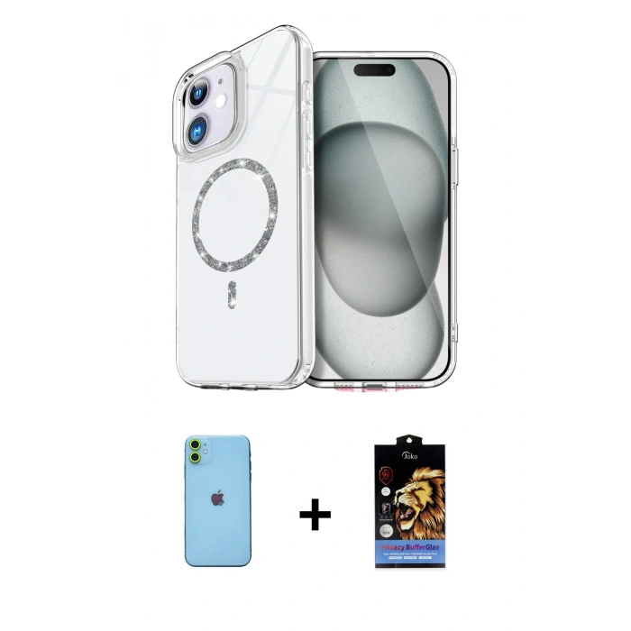 MARSİLYAN™- iPhone 11 Kılıf Kıvılcım Form Prime - Siyah Buffer Hayalet Cam Ekran Koruyucu + Neon Fosforlu Kamera Lens - YL