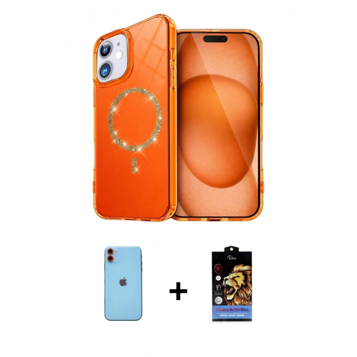 MARSİLYAN™- iPhone 11 Kılıf Kıvılcım Form Prime - Siyah Buffer Hayalet Cam Ekran Koruyucu + Neon Fosforlu Kamera Lens - TU
