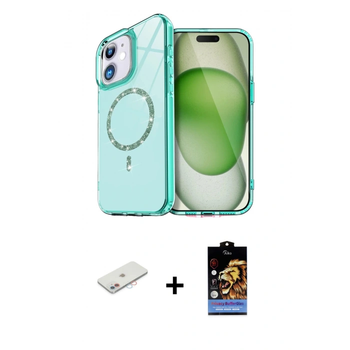 MARSİLYAN™- iPhone 11 Kılıf Kıvılcım Form Prime - Siyah Buffer Hayalet Cam Ekran Koruyucu + Renkli Kamera Lens Koruma Cam - PE