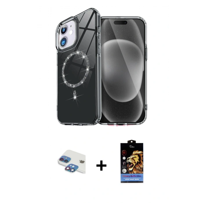 MARSİLYAN™- iPhone 11 Kılıf Kıvılcım Form Prime - Siyah Buffer Hayalet Cam Ekran Koruyucu + Pers Alüminyum Kamera Lens - GI