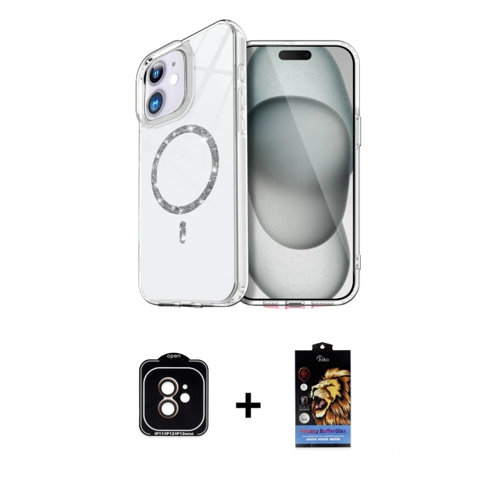 MARSİLYAN™- iPhone 11 Kılıf Kıvılcım Form Prime - Siyah Buffer Hayalet Cam Ekran Koruyucu + PVD Metal Kamera Lens - TU