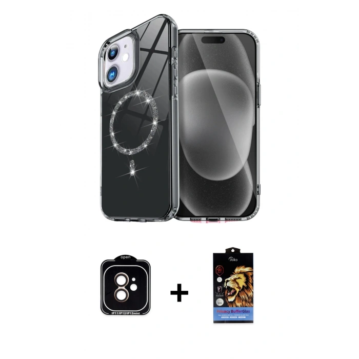 MARSİLYAN™- iPhone 11 Kılıf Kıvılcım Form Prime - Siyah Buffer Hayalet Cam Ekran Koruyucu + PVD Metal Kamera Lens - TU
