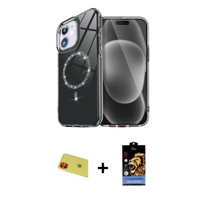 MARSİLYAN™- iPhone 11 Kılıf Kıvılcım Form Prime - Siyah Buffer Hayalet Cam Ekran Koruyucu + Rainbow Kamera Lens Koruma Cam - KI