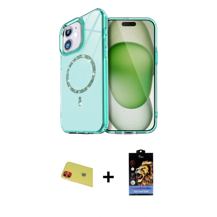 MARSİLYAN™- iPhone 11 Kılıf Kıvılcım Form Prime - Siyah Buffer Hayalet Cam Ekran Koruyucu + Rainbow Kamera Lens Koruma Cam - KI