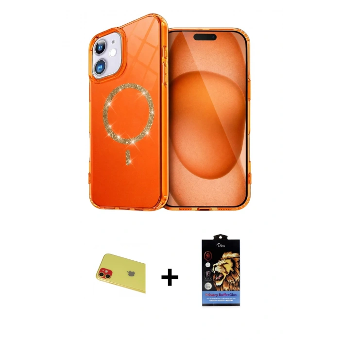 MARSİLYAN™- iPhone 11 Kılıf Kıvılcım Form Prime - Siyah Buffer Hayalet Cam Ekran Koruyucu + Rainbow Kamera Lens Koruma Cam - KI