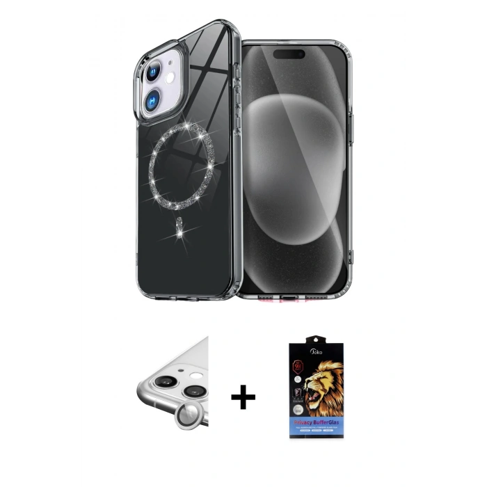 MARSİLYAN™- iPhone 11 Kılıf Kıvılcım Form Prime - Siyah Buffer Hayalet Cam Ekran Koruyucu + Raze Metal Kamera Lens - GS