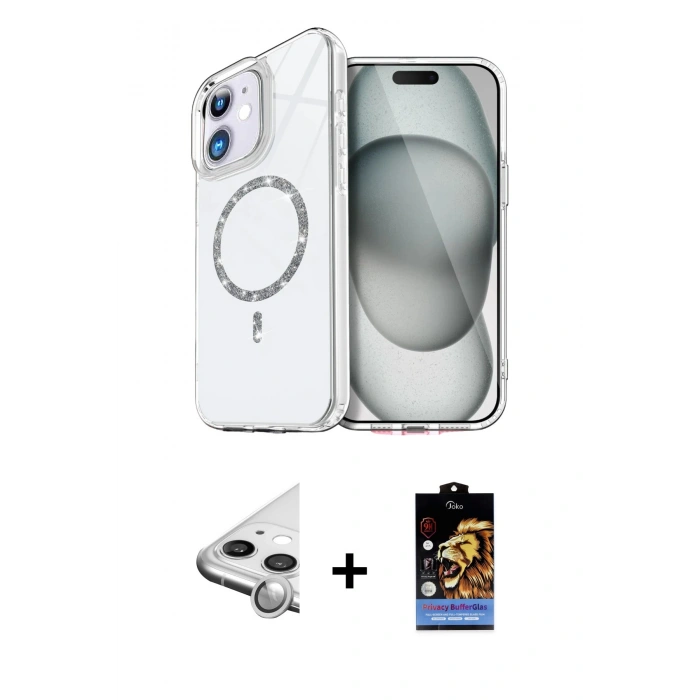 MARSİLYAN™- iPhone 11 Kılıf Kıvılcım Form Prime - Siyah Buffer Hayalet Cam Ekran Koruyucu + Raze Metal Kamera Lens - GS