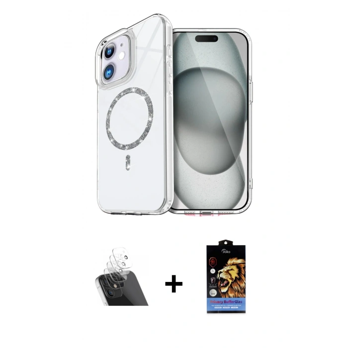MARSİLYAN™- iPhone 11 Kılıf Kıvılcım Form Prime - Siyah Buffer Hayalet Cam Ekran Koruyucu + Şeffaf Kamera Lens Koruma Cam
