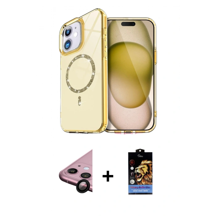 MARSİLYAN™- iPhone 11 Kılıf Kıvılcım Form Prime - Siyah Buffer Hayalet Cam Ekran Koruyucu + Raze Metal Kamera Lens - SH