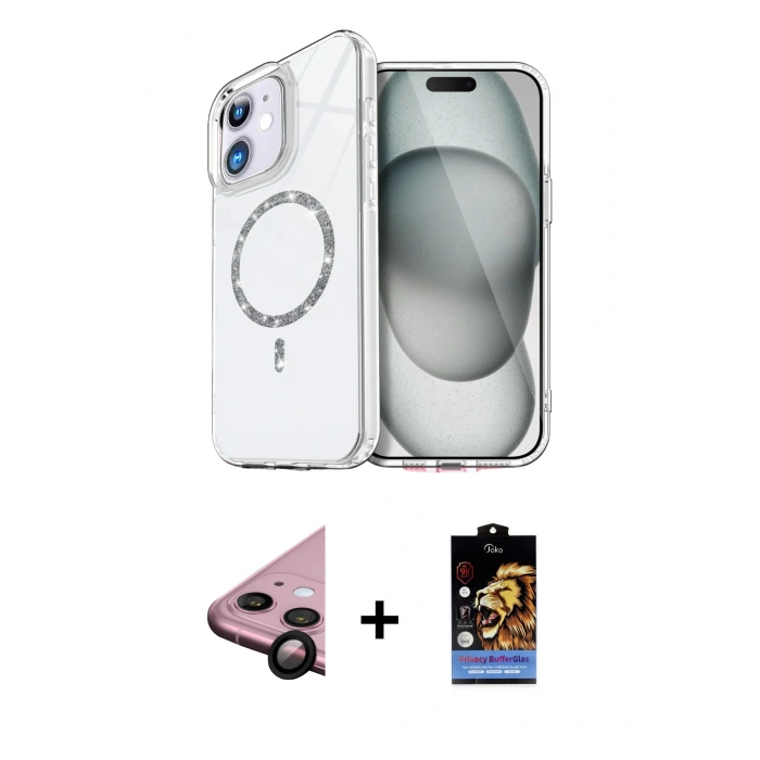 MARSİLYAN™- iPhone 11 Kılıf Kıvılcım Form Prime - Siyah Buffer Hayalet Cam Ekran Koruyucu + Raze Metal Kamera Lens - SH