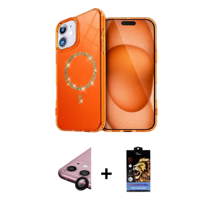 MARSİLYAN™- iPhone 11 Kılıf Kıvılcım Form Prime - Siyah Buffer Hayalet Cam Ekran Koruyucu + Raze Metal Kamera Lens - SH