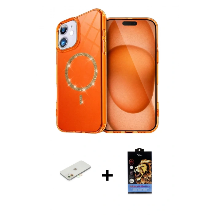 MARSİLYAN™- iPhone 11 Kılıf Kıvılcım Form Prime - Siyah Buffer Hayalet Cam Ekran Koruyucu + Renkli Kamera Lens Koruma Cam - TU