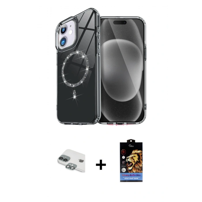 MARSİLYAN™- iPhone 11 Kılıf Kıvılcım Form Prime - Siyah Buffer Hayalet Cam Ekran Koruyucu + Pers Alüminyum Kamera Lens - YL