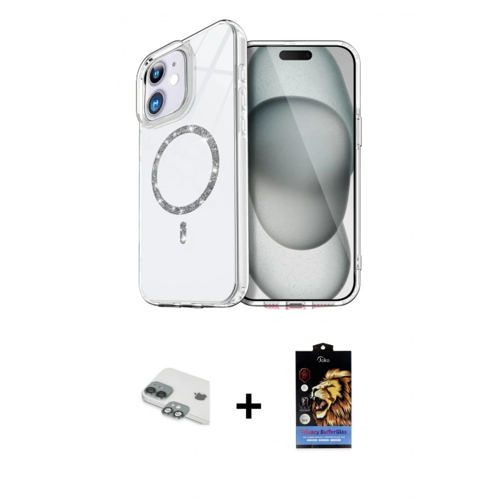 MARSİLYAN™- iPhone 11 Kılıf Kıvılcım Form Prime - Siyah Buffer Hayalet Cam Ekran Koruyucu + Pers Alüminyum Kamera Lens - YL