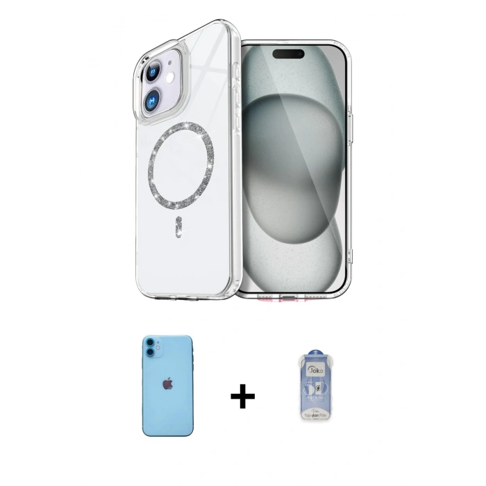 MARSİLYAN™- iPhone 11 Kılıf Kıvılcım Form Prime - Siyah Joko Magic 5D Cam + Neon Fosforlu Kamera Lens - MI