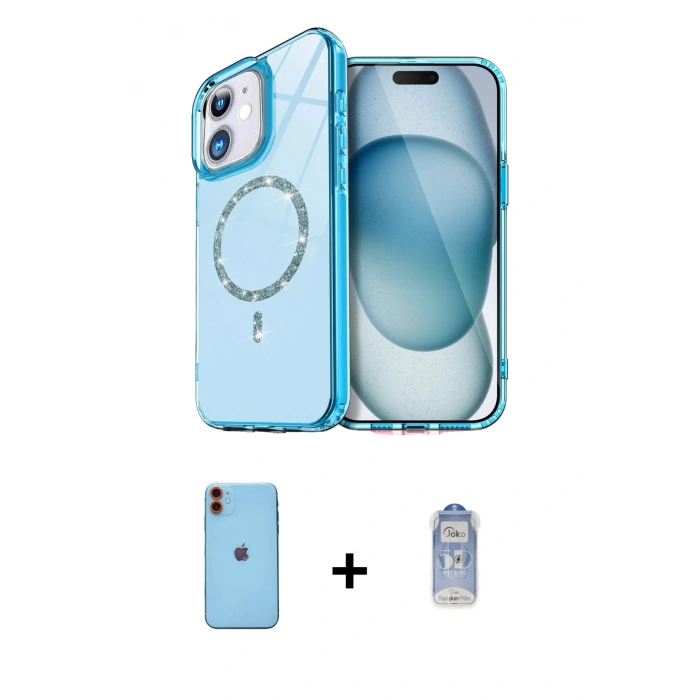 MARSİLYAN™- iPhone 11 Kılıf Kıvılcım Form Prime - Siyah Joko Magic 5D Cam + Neon Fosforlu Kamera Lens - TU