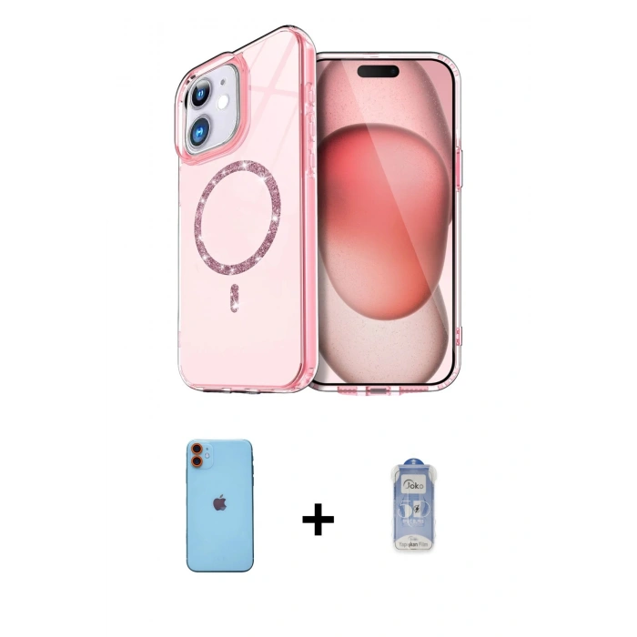 MARSİLYAN™- iPhone 11 Kılıf Kıvılcım Form Prime - Siyah Joko Magic 5D Cam + Neon Fosforlu Kamera Lens - TU