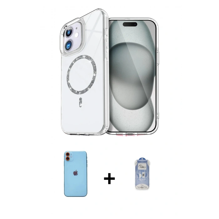 MARSİLYAN™- iPhone 11 Kılıf Kıvılcım Form Prime - Siyah Joko Magic 5D Cam + Neon Fosforlu Kamera Lens - TU
