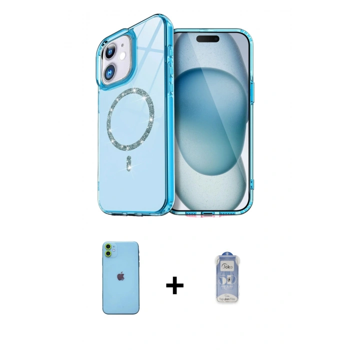 MARSİLYAN™- iPhone 11 Kılıf Kıvılcım Form Prime - Siyah Joko Magic 5D Cam + Yeşil Neon Fosforlu Kamera Lens