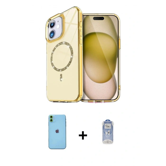MARSİLYAN™- iPhone 11 Kılıf Kıvılcım Form Prime - Siyah Joko Magic 5D Cam + Yeşil Neon Fosforlu Kamera Lens