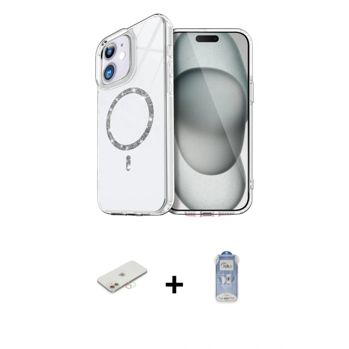 MARSİLYAN™- iPhone 11 Kılıf Kıvılcım Form Prime - Siyah Joko Magic 5D Cam + Yeşil Renkli Kamera Lens Koruma Cam