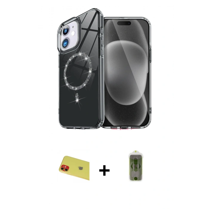 MARSİLYAN™- iPhone 11 Kılıf Kıvılcım Form Prime - Siyah Joko Magic 5D Hayalet Cam + Kırmızı Rainbow Kamera Lens Koruma Cam
