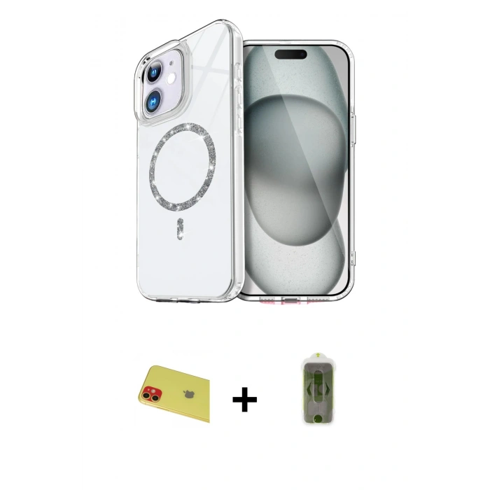 MARSİLYAN™- iPhone 11 Kılıf Kıvılcım Form Prime - Siyah Joko Magic 5D Hayalet Cam + Kırmızı Rainbow Kamera Lens Koruma Cam