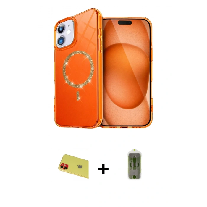 MARSİLYAN™- iPhone 11 Kılıf Kıvılcım Form Prime - Siyah Joko Magic 5D Hayalet Cam + Kırmızı Rainbow Kamera Lens Koruma Cam