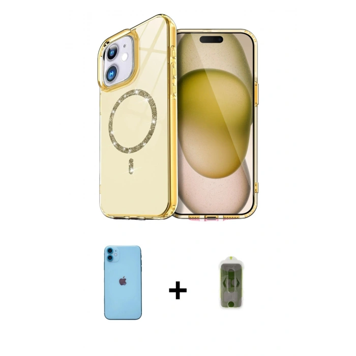 MARSİLYAN™- iPhone 11 Kılıf Kıvılcım Form Prime - Siyah Joko Magic 5D Hayalet Cam + Neon Fosforlu Kamera Lens - MI