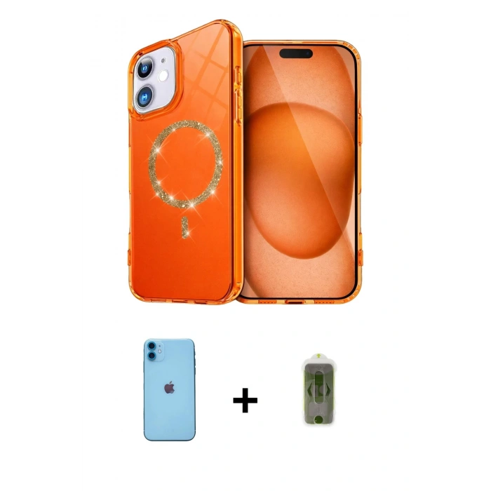 MARSİLYAN™- iPhone 11 Kılıf Kıvılcım Form Prime - Siyah Joko Magic 5D Hayalet Cam + Neon Fosforlu Kamera Lens - MI