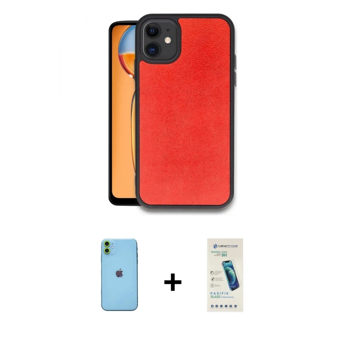 MARSİLYAN™- iPhone 11 Kılıf Kıvılcım Işık Serisi - Şeffaf Pasifik Cam Ekran Koruyucu + Neon Fosforlu Kamera Lens - YL