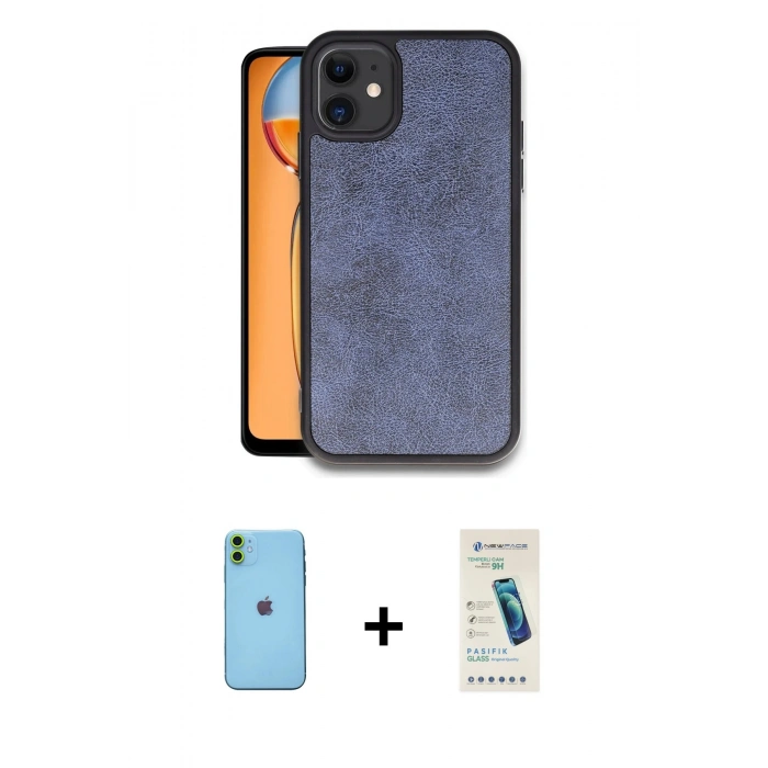 MARSİLYAN™- iPhone 11 Kılıf Kıvılcım Işık Serisi - Şeffaf Pasifik Cam Ekran Koruyucu + Neon Fosforlu Kamera Lens - YL