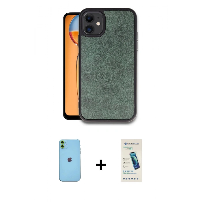 MARSİLYAN™- iPhone 11 Kılıf Kıvılcım Işık Serisi - Şeffaf Pasifik Cam Ekran Koruyucu + Neon Fosforlu Kamera Lens - YL