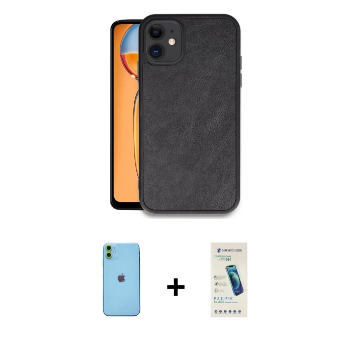 MARSİLYAN™- iPhone 11 Kılıf Kıvılcım Işık Serisi - Şeffaf Pasifik Cam Ekran Koruyucu + Neon Fosforlu Kamera Lens - YL