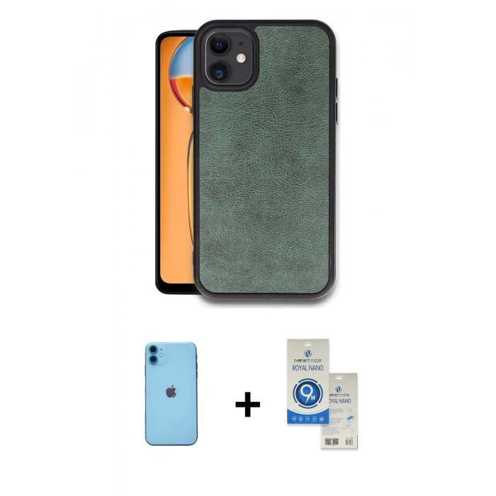 MARSİLYAN™- iPhone 11 Kılıf Kıvılcım Işık Serisi - Şeffaf Royal Nano Ekran Koruyucu + Neon Fosforlu Kamera Lens - MI