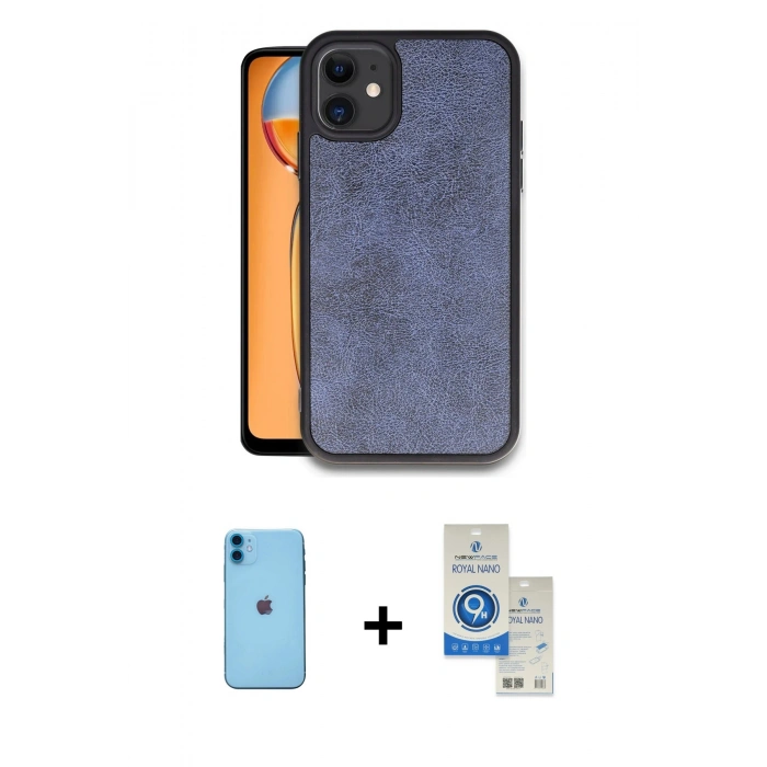 MARSİLYAN™- iPhone 11 Kılıf Kıvılcım Işık Serisi - Şeffaf Royal Nano Ekran Koruyucu + Neon Fosforlu Kamera Lens - MI