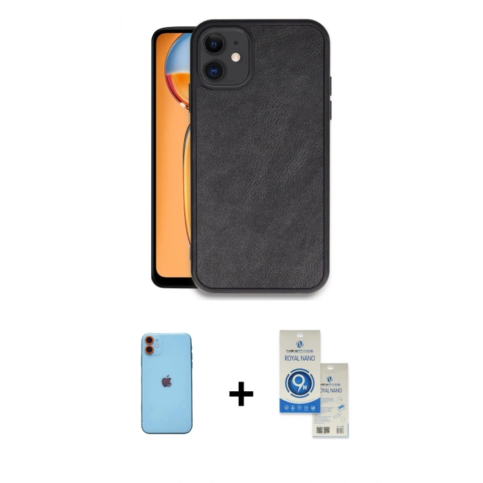 MARSİLYAN™- iPhone 11 Kılıf Kıvılcım Işık Serisi - Şeffaf Royal Nano Ekran Koruyucu + Neon Fosforlu Kamera Lens - TU