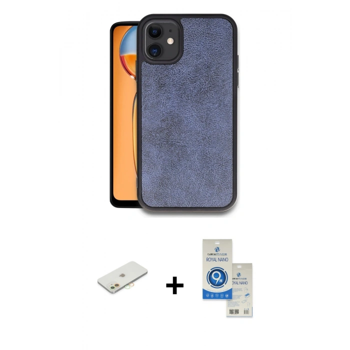 MARSİLYAN™- iPhone 11 Kılıf Kıvılcım Işık Serisi - Şeffaf Royal Nano Ekran Koruyucu + Turuncu Renkli Kamera Lens Koruma Cam
