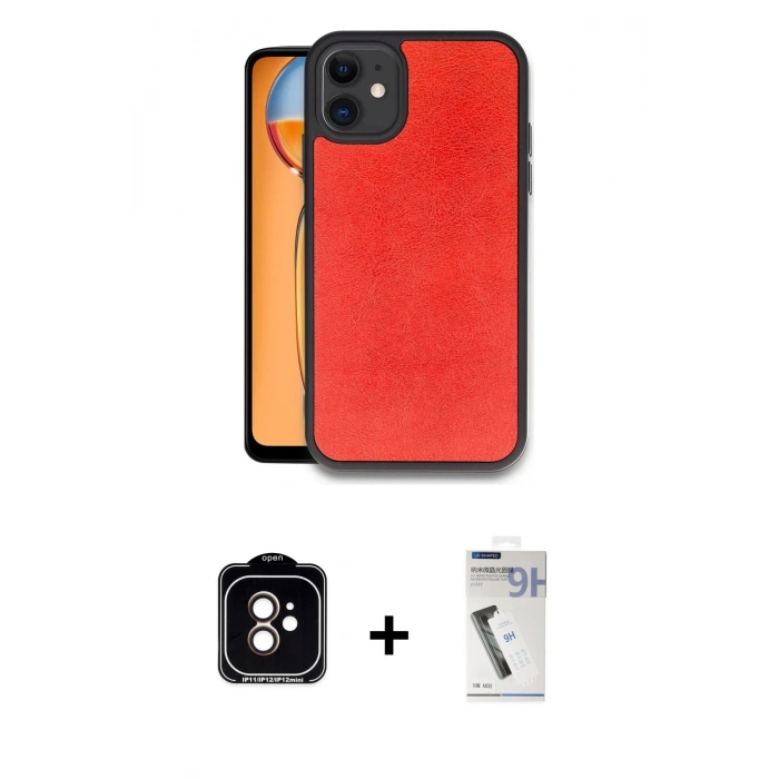 MARSİLYAN™- iPhone 11 Kılıf Kıvılcım Işık Serisi - Şeffaf Uv Polymer Nano Ekran Koruyucu + Turuncu PVD Metal Kamera Lens