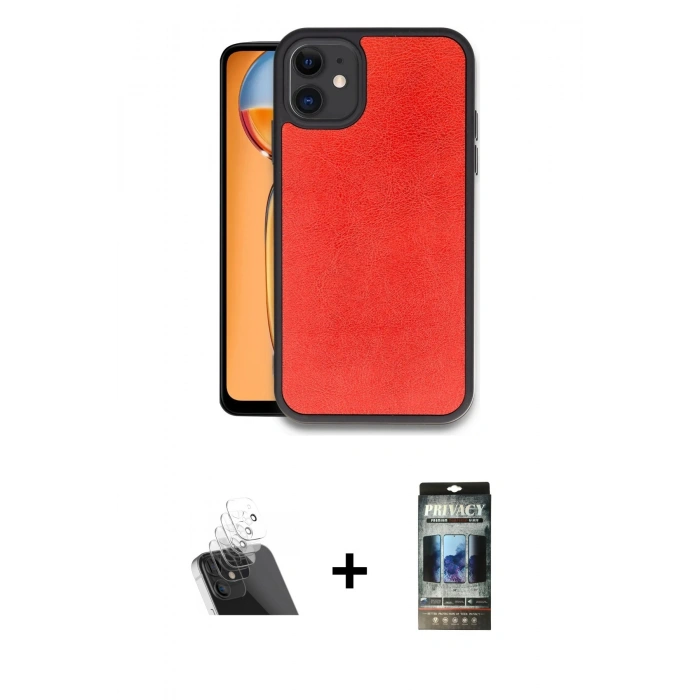 MARSİLYAN™- iPhone 11 Kılıf Kıvılcım Işık Serisi - Siyah 34D Hayalet Izgaralı Cam + Kamera Lens Koruma Cam - SF
