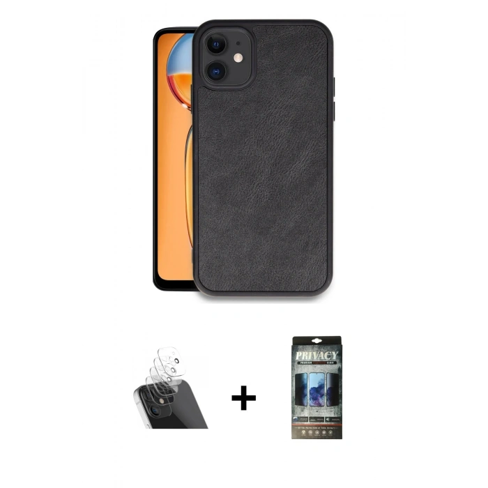 MARSİLYAN™- iPhone 11 Kılıf Kıvılcım Işık Serisi - Siyah 34D Hayalet Izgaralı Cam + Kamera Lens Koruma Cam - SF