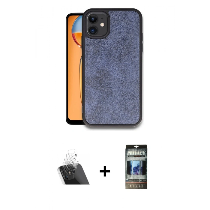 MARSİLYAN™- iPhone 11 Kılıf Kıvılcım Işık Serisi - Siyah 34D Hayalet Izgaralı Cam + Kamera Lens Koruma Cam - SF