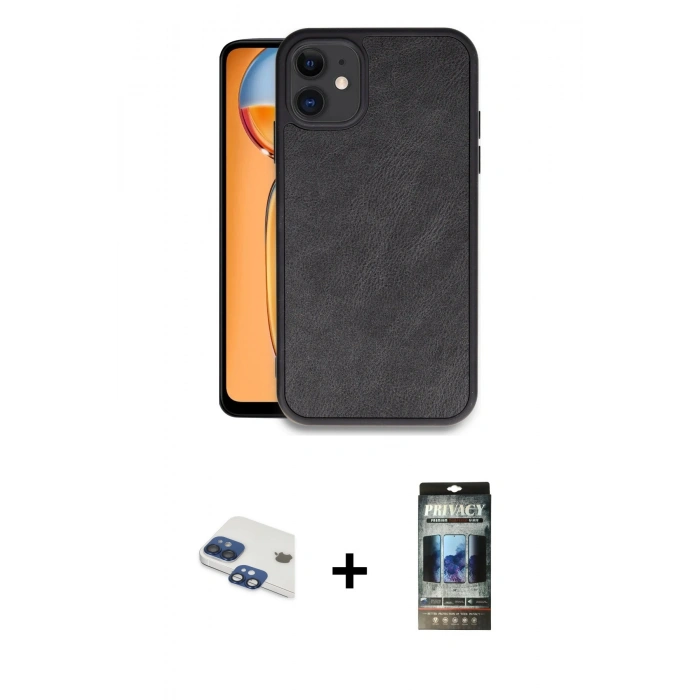 MARSİLYAN™- iPhone 11 Kılıf Kıvılcım Işık Serisi - Siyah 34D Hayalet Izgaralı Cam + Pers Alüminyum Kamera Lens - LT