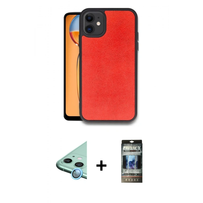 MARSİLYAN™- iPhone 11 Kılıf Kıvılcım Işık Serisi - Siyah 34D Hayalet Izgaralı Cam + Raze Metal Kamera Lens - MI