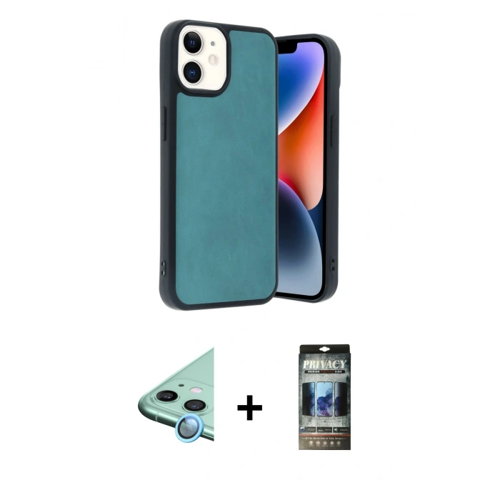 MARSİLYAN™- iPhone 11 Kılıf Kıvılcım Işık Serisi - Siyah 34D Hayalet Izgaralı Cam + Raze Metal Kamera Lens - MI