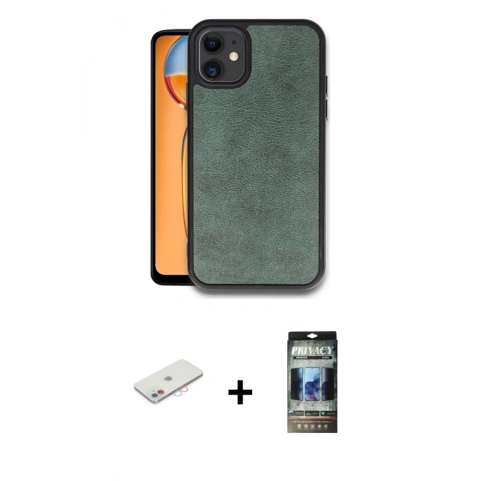 MARSİLYAN™- iPhone 11 Kılıf Kıvılcım Işık Serisi - Siyah 34D Hayalet Izgaralı Cam + Renkli Kamera Lens Koruma Cam - PE