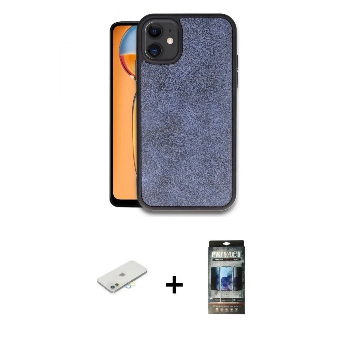 MARSİLYAN™- iPhone 11 Kılıf Kıvılcım Işık Serisi - Siyah 34D Hayalet Izgaralı Cam + Renkli Kamera Lens Koruma Cam - SI