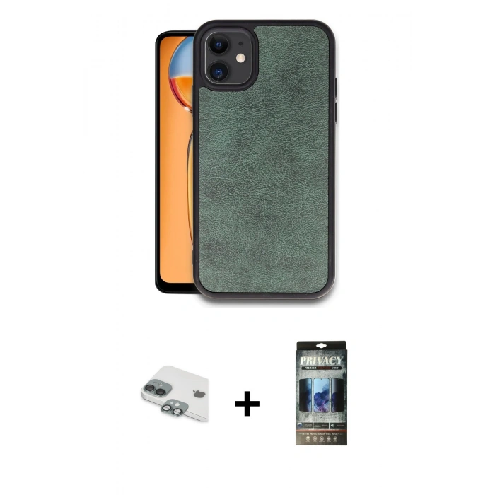 MARSİLYAN™- iPhone 11 Kılıf Kıvılcım Işık Serisi - Siyah 34D Hayalet Izgaralı Cam + Pers Alüminyum Kamera Lens - YL