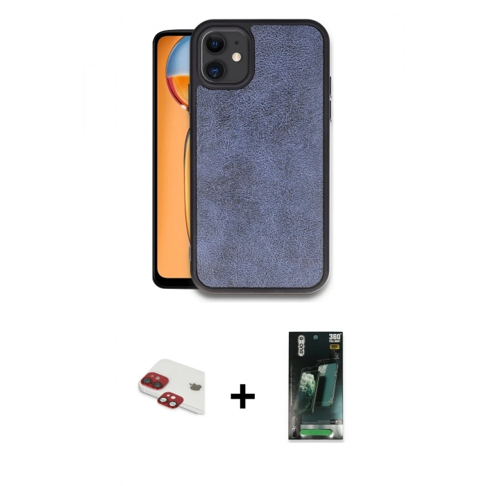 MARSİLYAN™- iPhone 11 Kılıf Kıvılcım Işık Serisi - Siyah 360 Mat Full Body Arka Koruyucu + Pers Alüminyum Kamera Lens - KI