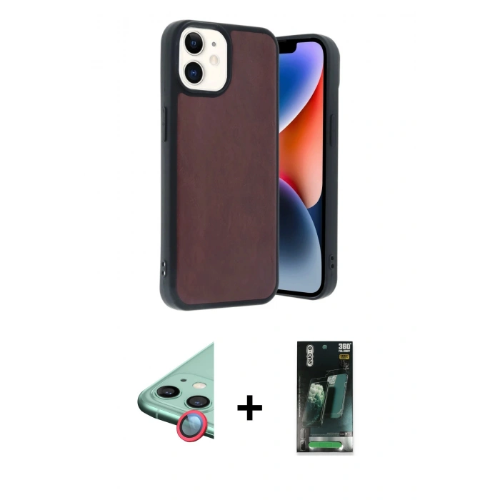 MARSİLYAN™- iPhone 11 Kılıf Kıvılcım Işık Serisi - Siyah 360 Mat Full Body Arka Koruyucu + Raze Metal Kamera Lens - KI